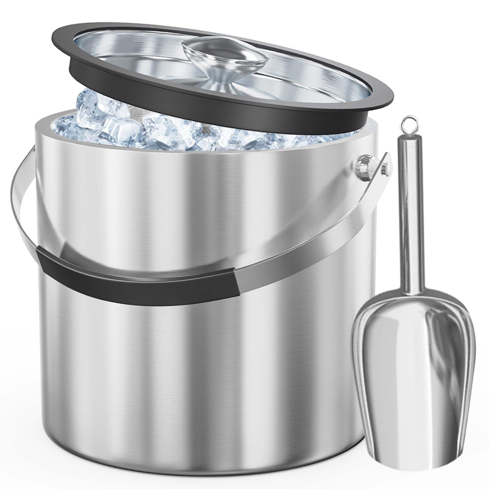 Amazon | 3.2L Double Wall Stainless Steel Ice Bucket with Lid